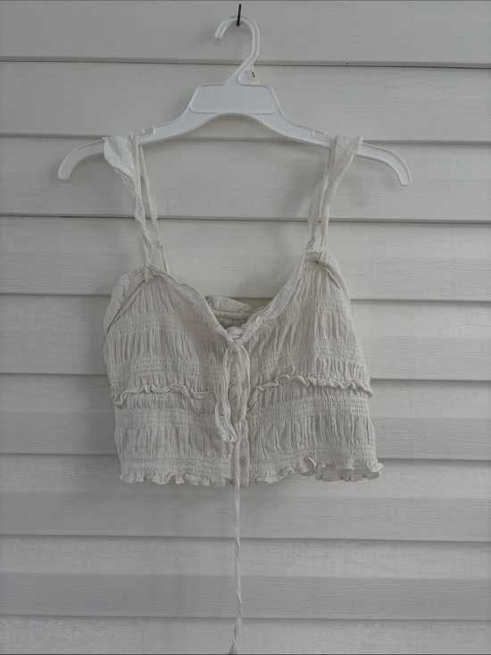American Eagle Outfitters Tops - American Eagle XS Cream Gauze Ruffle Tie Front Crop Top Boho Cotton